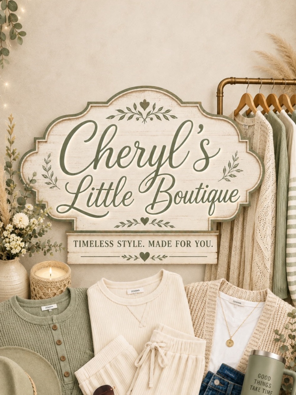Zenana Outfitters Sign - Sage Green & Cream Boutique Plaque